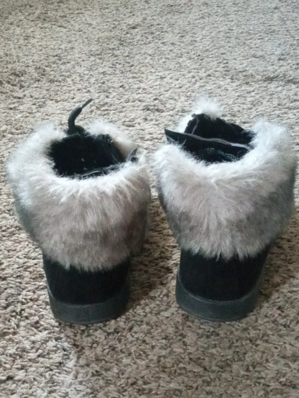 Girl's Black Faux-Fur Trim Winter Ankle Boots